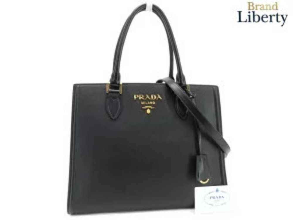 Prada Saffiano Soft Calf Leather Handbag Shoulder Bag Tote NERO Black